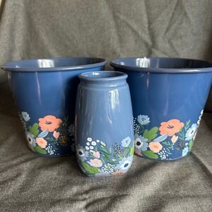 Debi Lilly Floral Mason Jar & Planter Set Small Blue Botanical Outdoor